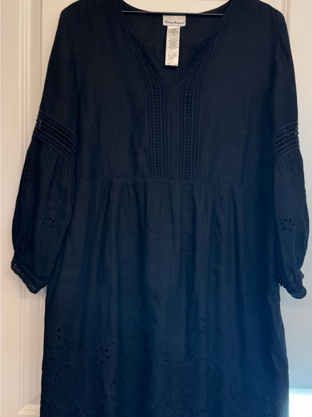 Tommy Bahama Navy Eyelet Crochet V-Neck Tunic